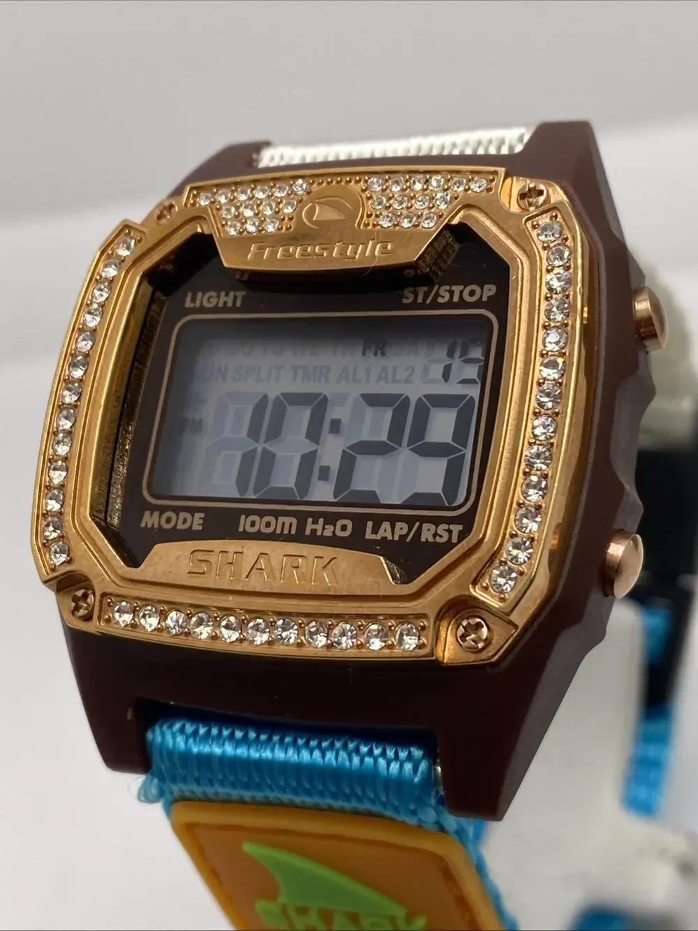 Freestyle Shark Rosegold Rhinestone Shark Clip Band Surfing Watch New Battery